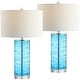 preview thumbnail 12 of 49, JONATHAN Y Coco 27.5" Modern Fused Glass Cylinder LED Table Lamp, Turquoise (Set of 2)