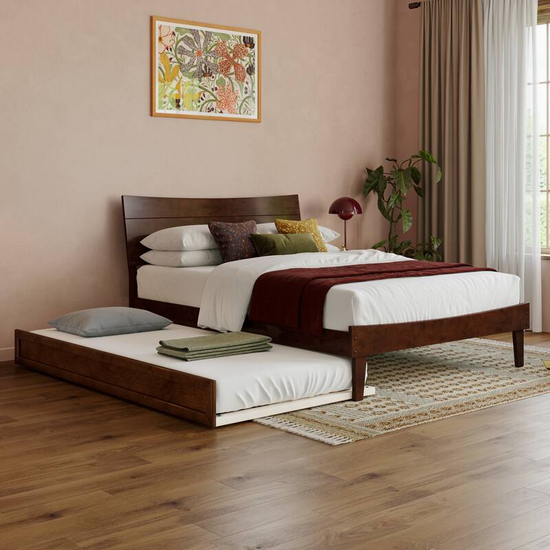 Phoenix Wood Platform Bed with Trundle - Walnut - Full