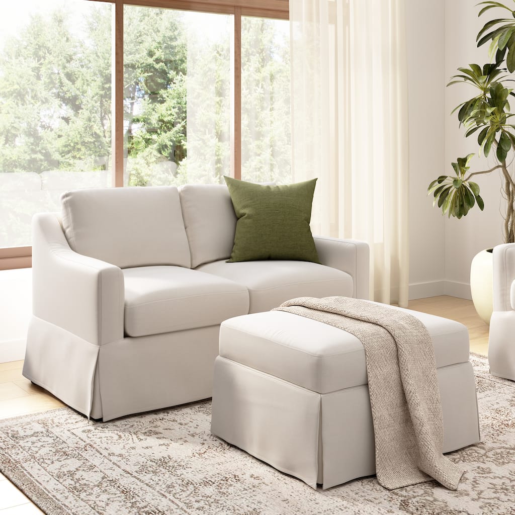 Bush Home Harper 57W Loveseat and Storage Ottoman with Slipcovers - 56.69" W x 30.2" D x 36.22" H