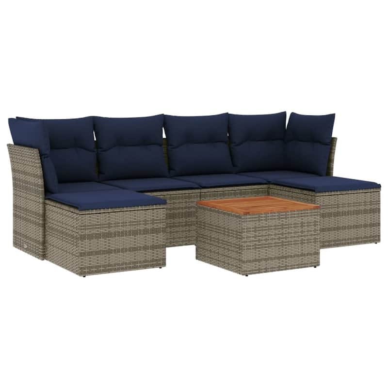 vidaXL Patio Sofa Set with Cushions Outdoor Furniture 7 Piece Poly Rattan - 24.4" x 24.4" x 27.2"