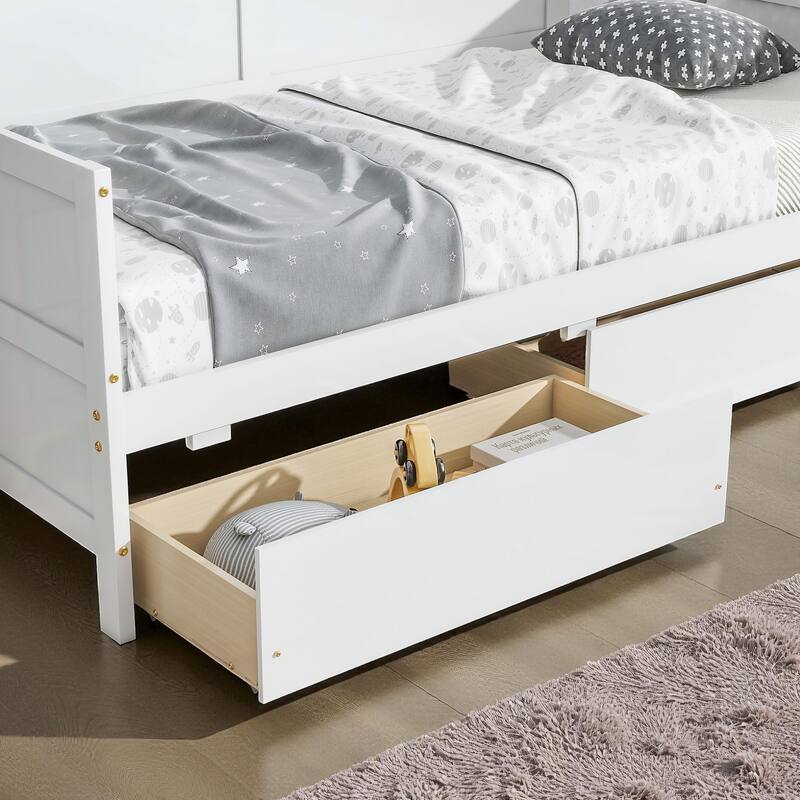 Twin Size Solid Pine Wood Daybed with Two Storage Drawers, Modern Sofa Bed Frame with Pull-Out Storage