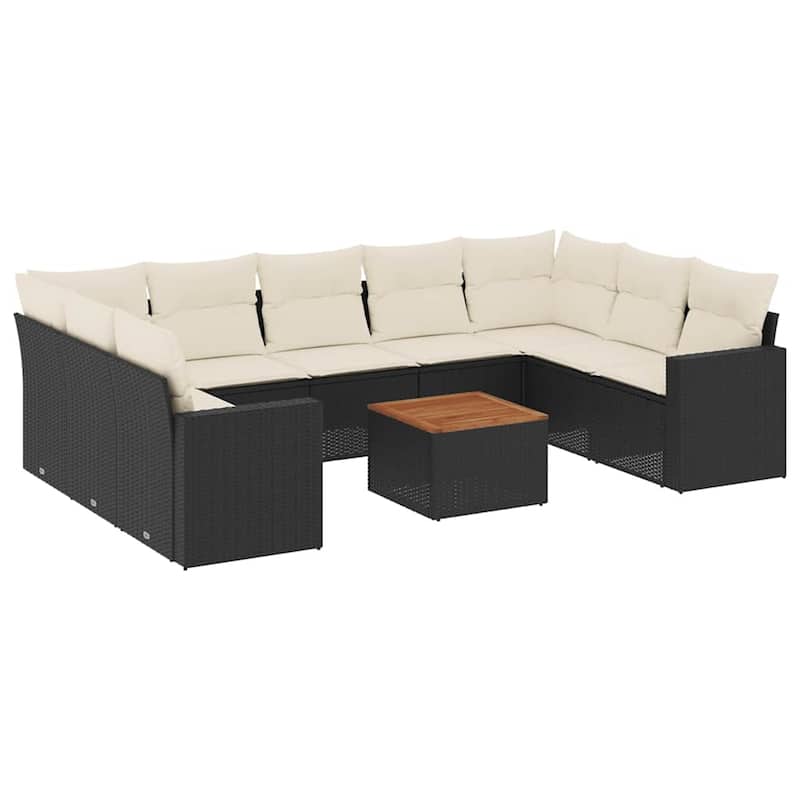 vidaXL Patio Sofa Set with Cushions Outdoor Furniture 10 Piece Poly Rattan - 24.4 x 25.8 x 27.2