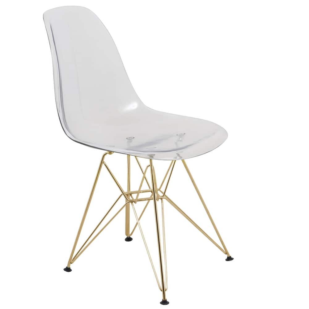 Crescro Modern Acrylic Accent Dining Chair with Curved Back and Gold Steel Base Side Chair for Home Office Living Room & Kitchen