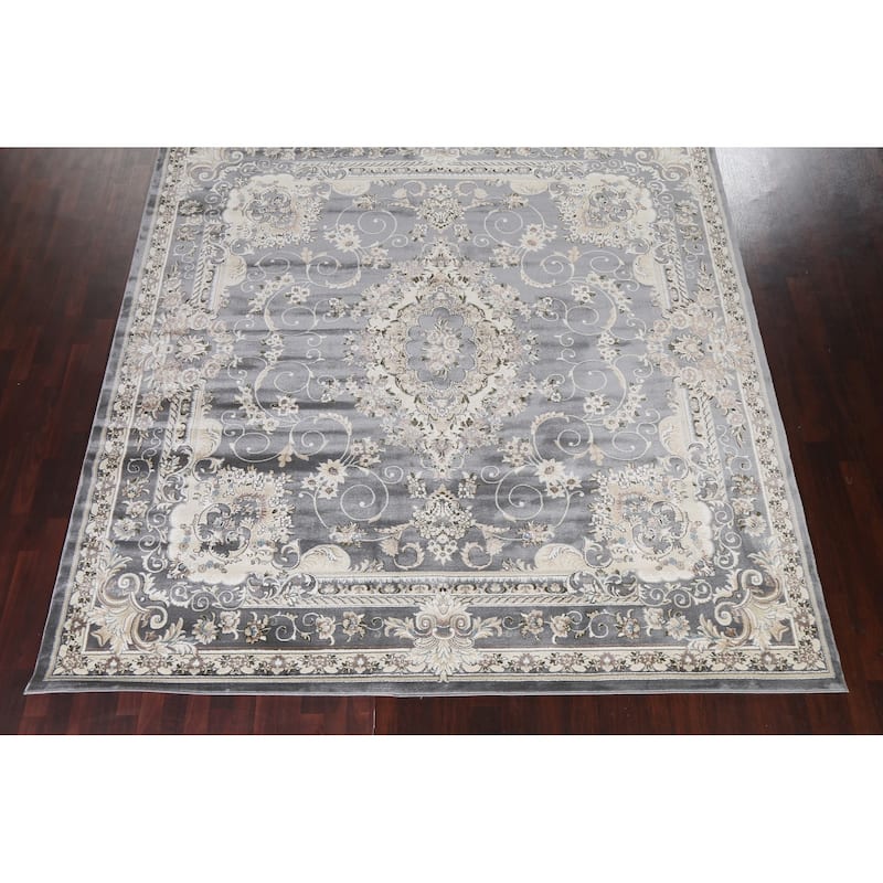 Grey Floral Medallion Transitional Turkish Rug Oriental Carpet