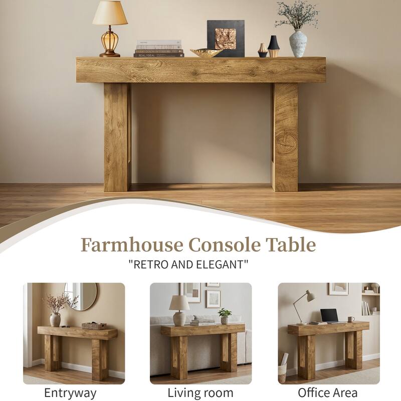 63" Long Console Table, Farmhouse Entryway Table with Storage, Native Wood Grain Tree Scars, Wooden Rectangular Sofa Table