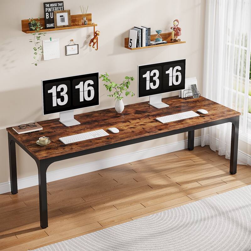 78.8" Extra Long 2 Person Computer Desk with Metal Legs for Home Office Bedroom - Brown Black