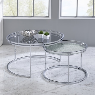 Elema Glam Chrome Glass Top 2-Piece Nesting Tables Set by Furniture of America