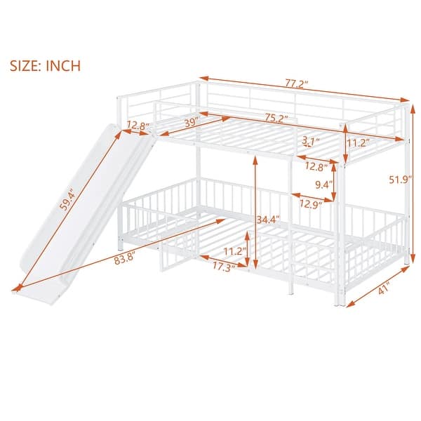dimension image slide 2 of 4, Metal Bunk Bed with Slide and Guardrails for Kids, Boys and Girls, Bedroom