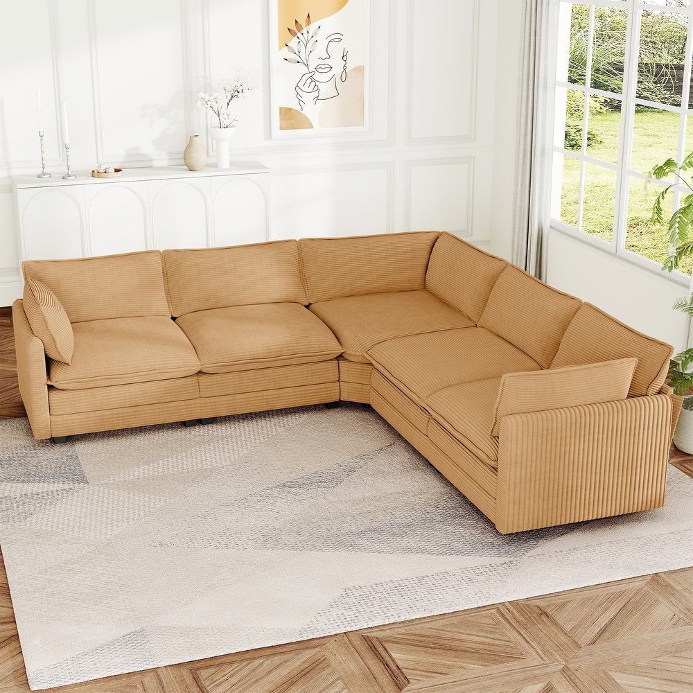 148" Overised 4 Seater Corduroy Clud Couch Modular Sectional Sofa for Living Room