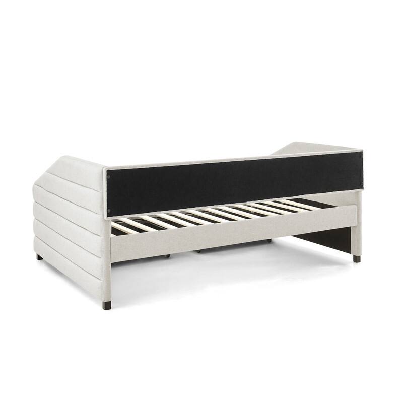 Trundle Upholstered Tufted Daybed Sofa Bed with Two Drawers Linen Fabric
