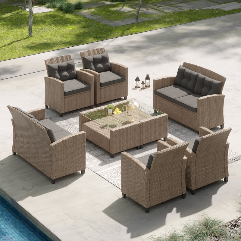 Corvus Armitage 8-piece Outdoor Wicker Sofa Set with Cushions