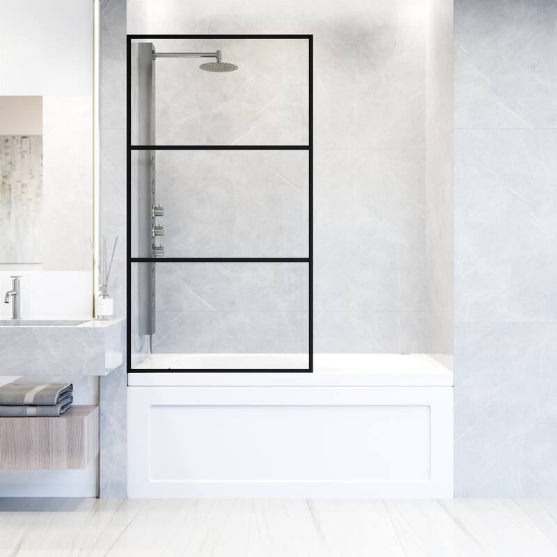 VIGO Divide 34" W x 62" H Framed Fixed Tub Screen in Matte Black
