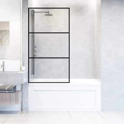 VIGO Divide 34" W x 62" H Framed Fixed Tub Screen in Matte Black