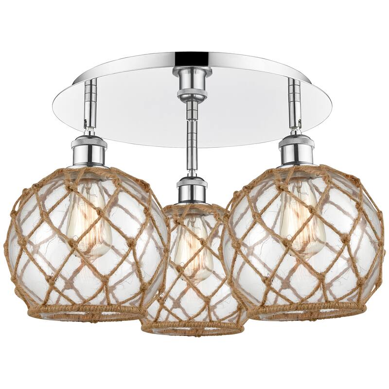 Innovations Lighting Endless Possibilities Ballston - Farmhouse Rope - 3 Light 20" Flush Mount - Clear Glass with Brown Rope/Polished Chrome