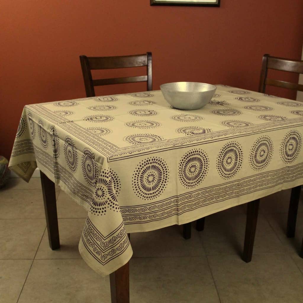 Cotton Floral Geometric Circle Print Tablecloth Rectangle - 60 x 90 inches