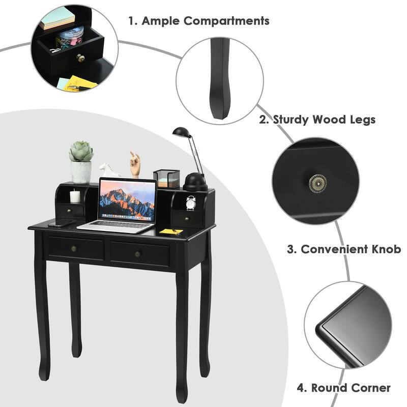 Costway Writing Desk Mission White Home Office Computer Desk 4 Drawer
