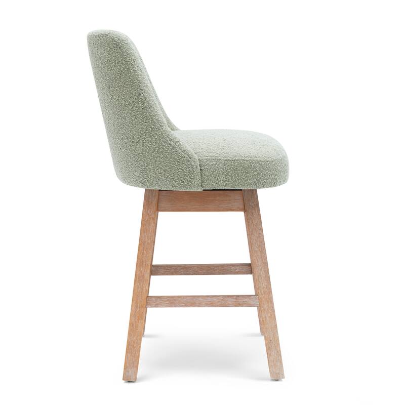 Boucle Polyester Upholstered Swivel Counter Stool Foot Glides On