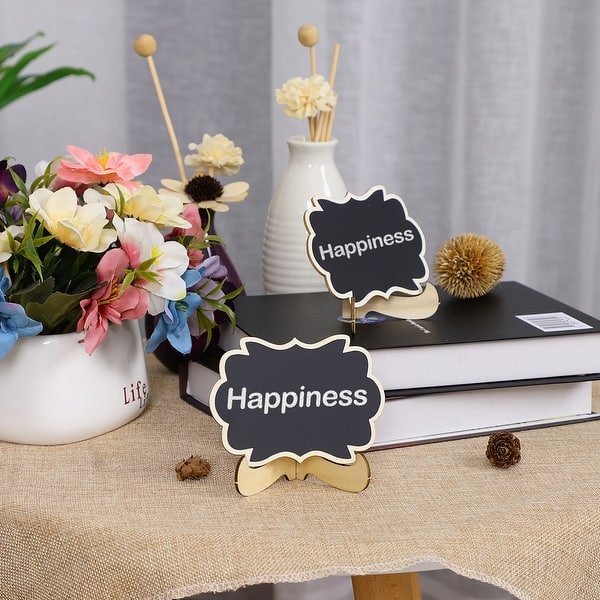 8pcs Wood Mini Chalkboard Tags with Easel Stand for Wedding Message Board Sign - Black,Wood Color