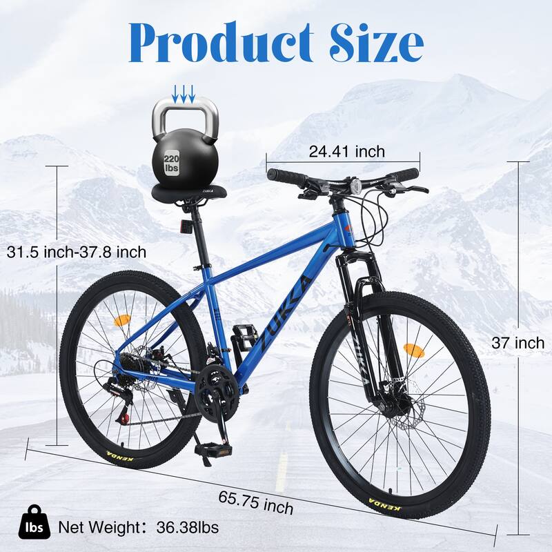 26 Inch Mountain Cycling Bike, 24 Speed Road Bicycle w/Dual Disc Brakes, Suspension Fork KENDA Tires for Teens, 16 Years and Up