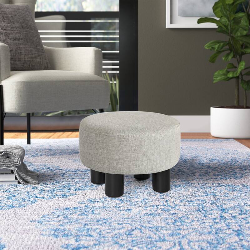 Adeco Round Ottoman Linen Footstool