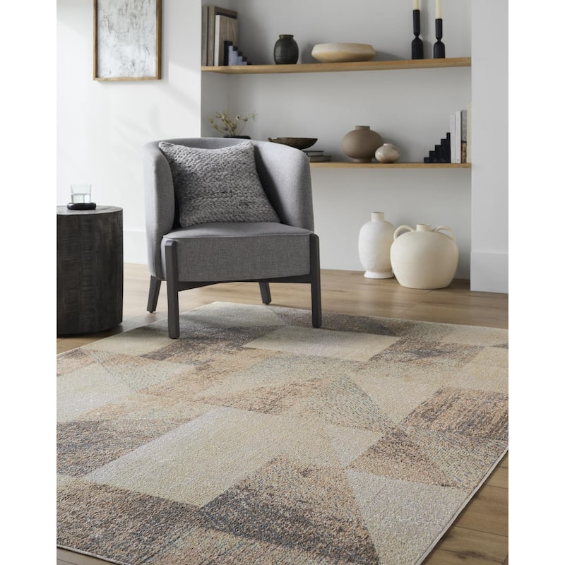 Livabliss Lillian Modern & Contemporary Geometric Indoor/Outdoor Area Rug - Brown/Blue - 6'7" x 6'7"