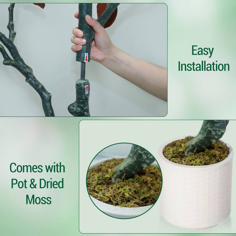 Artificial Magnolia Tree, Realistic Faux Plants in Pot for Home Office Decor