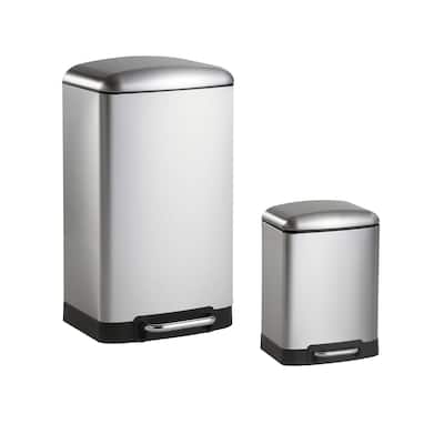 happimess Ashley Rectangular 8-Gallon Trash Can with Soft-Close Lid with FREE Mini Trash Can, Stainless Steel