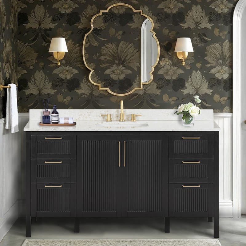 Luka Bathroom Vanity in Black Oak with Alluring Quartz Top