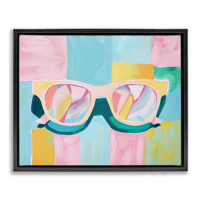 Stupell Blocked Pastels & Sunglasses Framed Floater Canvas Wall Art Design By Arlington Prints - 21 x 17 - Black