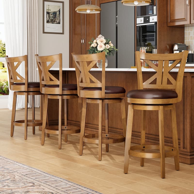 26"/30" Counter Height Bar Stools, Kitchen Wooden Swivel Bar Chairs with Back