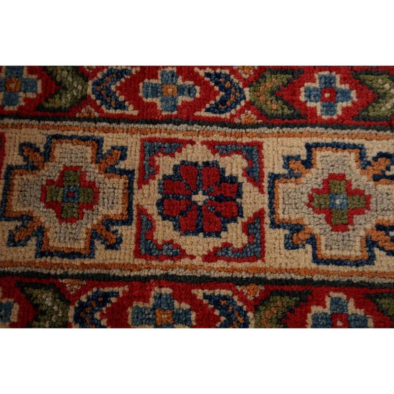 Geometric Kazak Accent Rug Hand-Knotted Foyer Wool Carpet - 3'3" x 5'2"