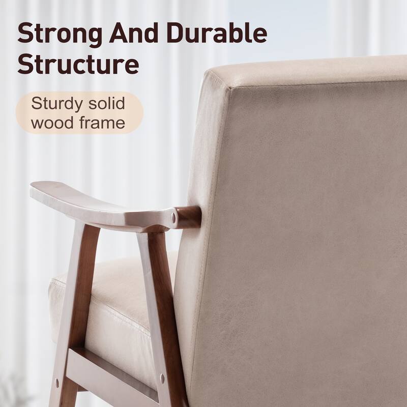 Mid-Century Modern Chair, Living Room Chair with Solid Wood Frame, Accent Chair Extra-Thick Backrest, Wingback Chair