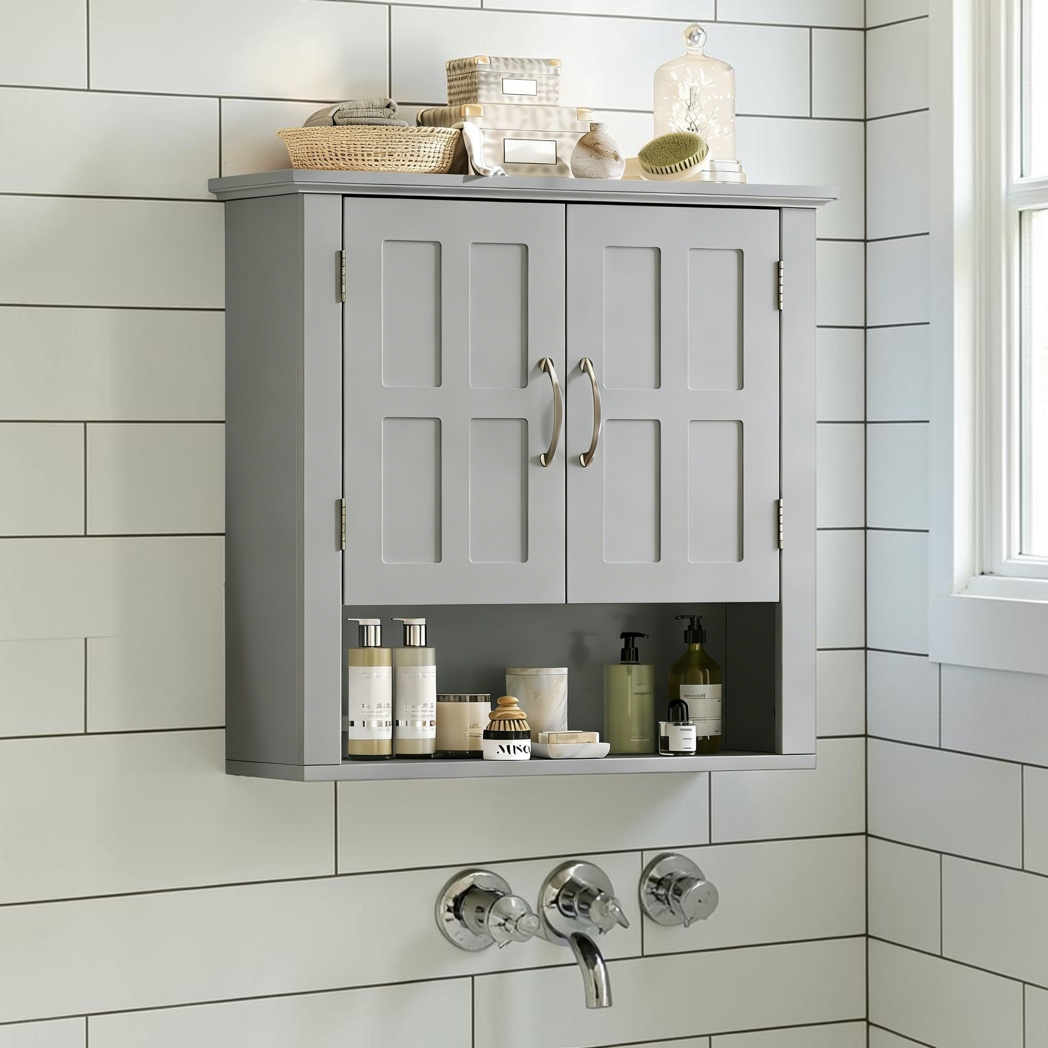 Wall Mounted Bathroom Storage Cabinet with Adjustable Shelves, Double Door Medicine Cabinet Organizer