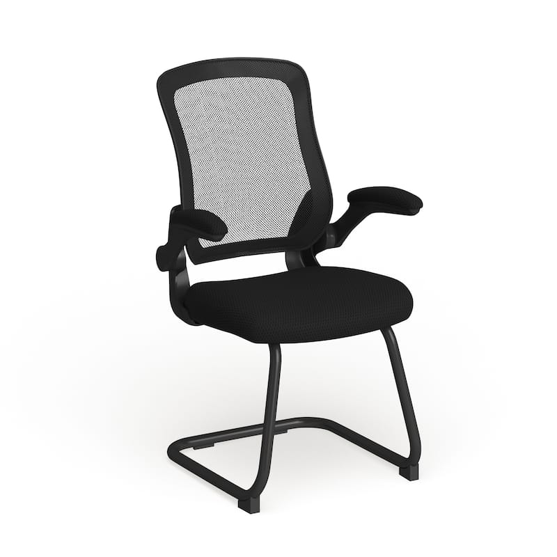 Mesh Sled Base Side Reception Chair with Flip-Up Arms - Black Mesh