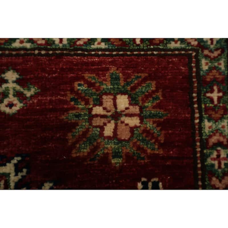 Hand Knotted Oriental 100% Wool Carpet Traditional Tribal Red Super Kazak Area Rug - 5' 0'' X 2' 11''