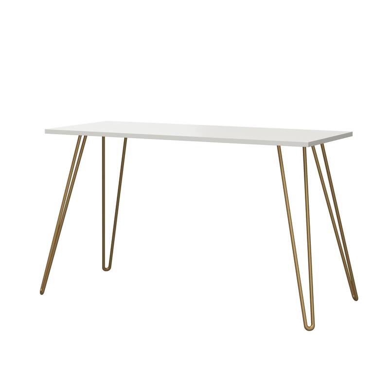 Anmytek White Modern Home Office Writing Desk with Gold Legs for Home ,Office
