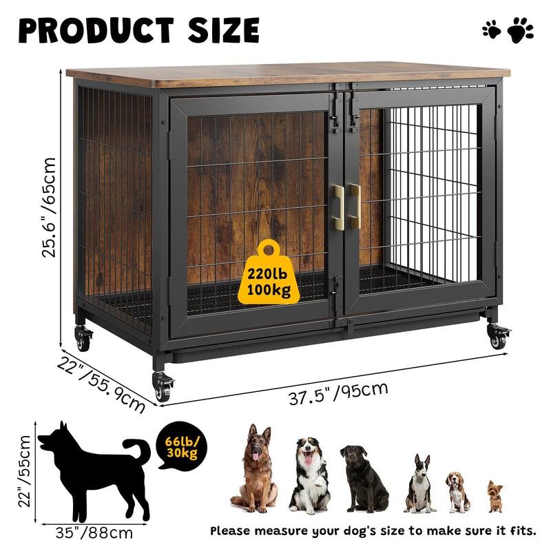 Escape-Proof Decorative Dog Crates, with Lockable Wheels & Pull-Out Tray