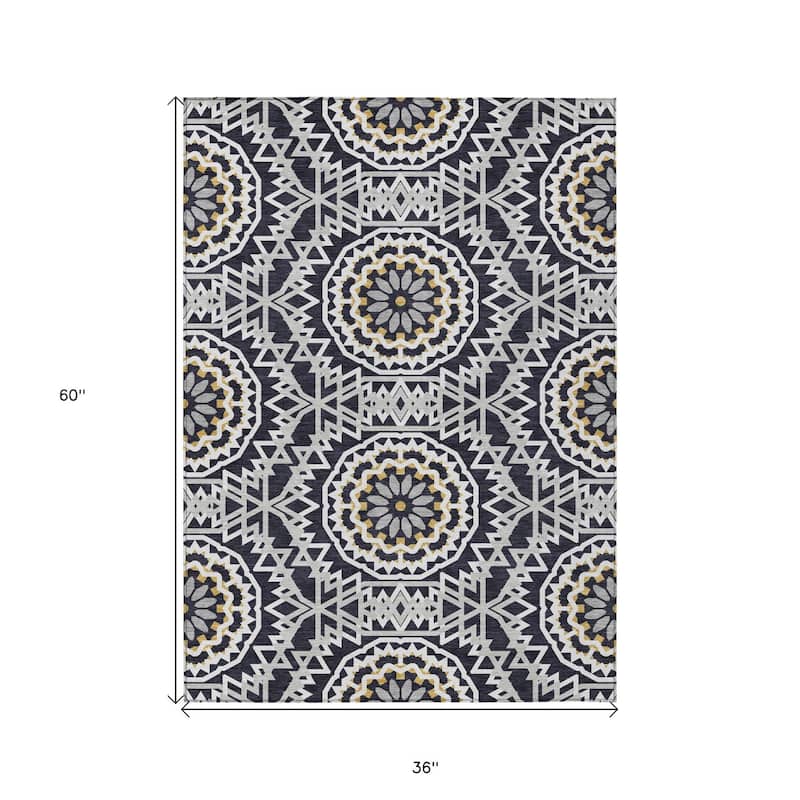 HomeRoots Floral Medallion Transitional Rectangle Outdoor Rug