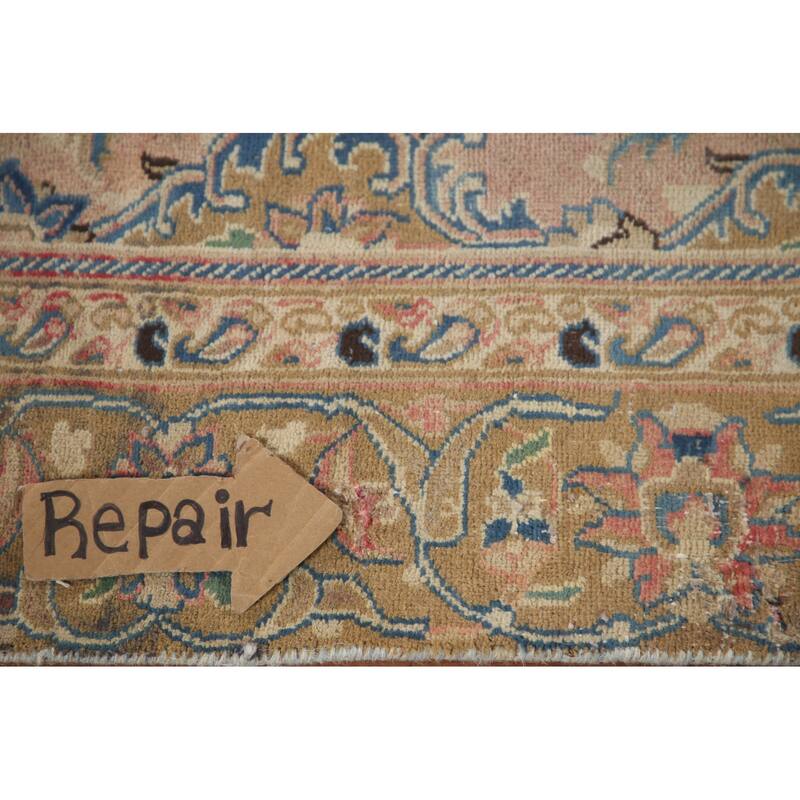 Hand Knotted Oriental 100% Wool Carpet Traditional Floral Pink Mashad Area Rug - 9' 1'' X 5' 7''