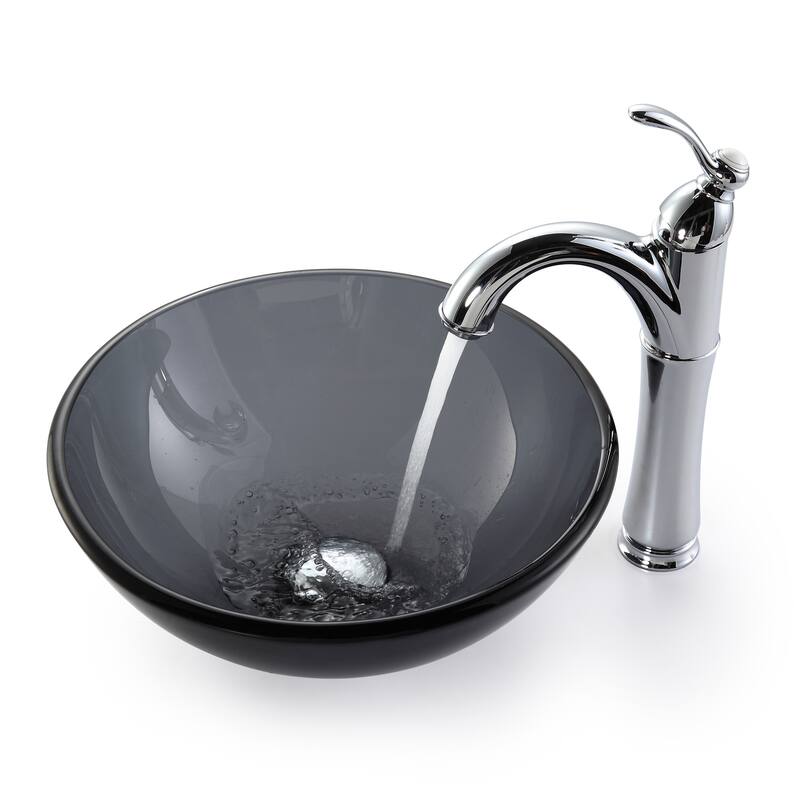 Kraus 14" Clear Black Glass Vessel Bathroom Sink - Includes Pop-Up
