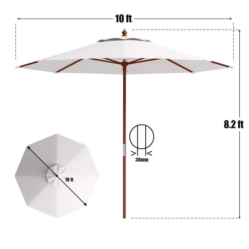 Adjustable 10 ft Wooden Outdoor Umbrella Sunshade Durable Patio Shade Solution