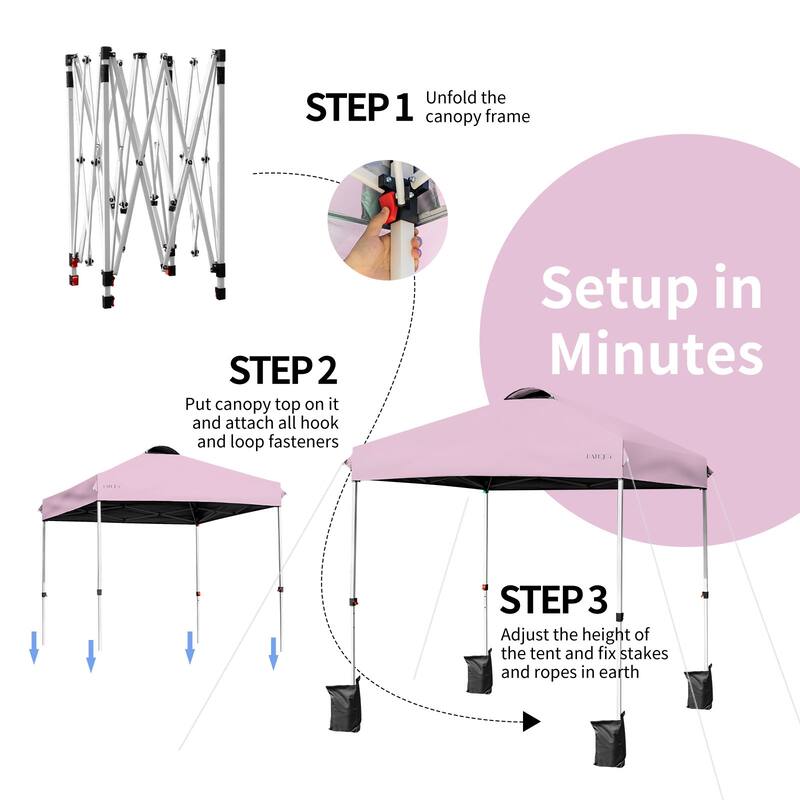 6.6 x 6.6 Feet Portable Pink Canopy Tent Waterproof Oxford Cloth Adjustable Height with Wheels