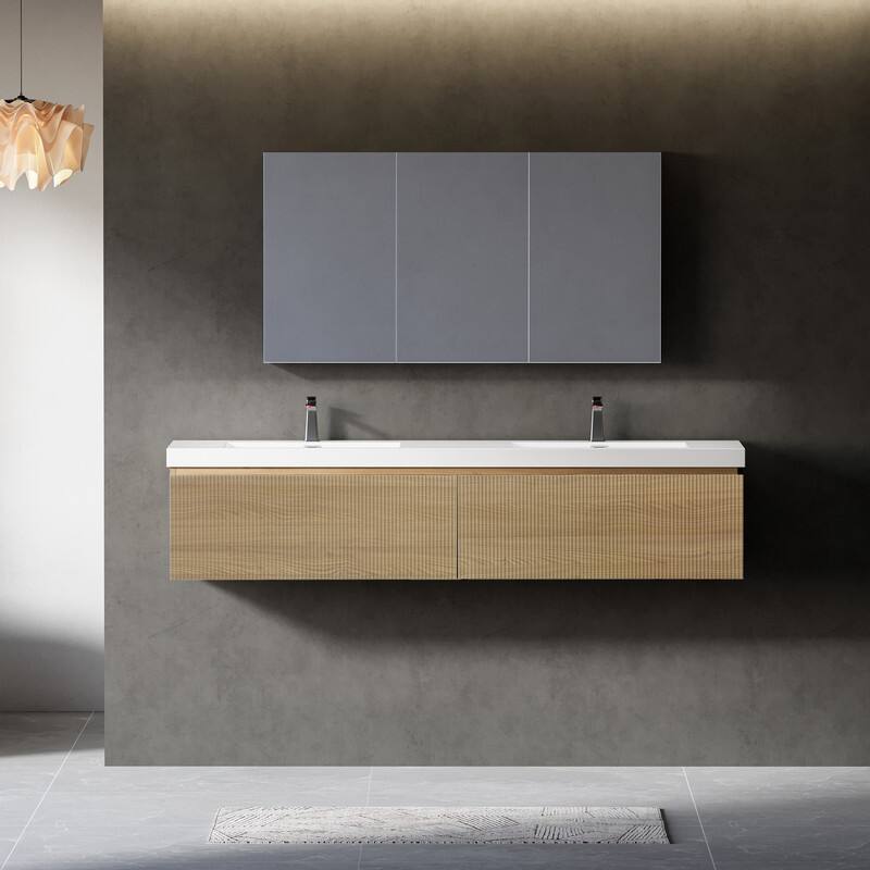 ABRUZZO Floating Vanity with Integrated Top Sink Soft-Close Wall-Mount Bathroom Cabinet