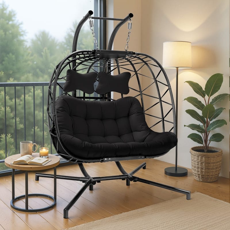 FINCATI Outdoor Double Egg Chair, 700 lbs Indoor Double Egg Chair Swing, Oversized Swing Chair, Cozy Hanging Egg Chair