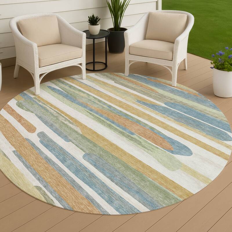 Machine Washable Indoor/ Outdoor Casual Merriam Chantille Rug - Ivory - 8' x 8'