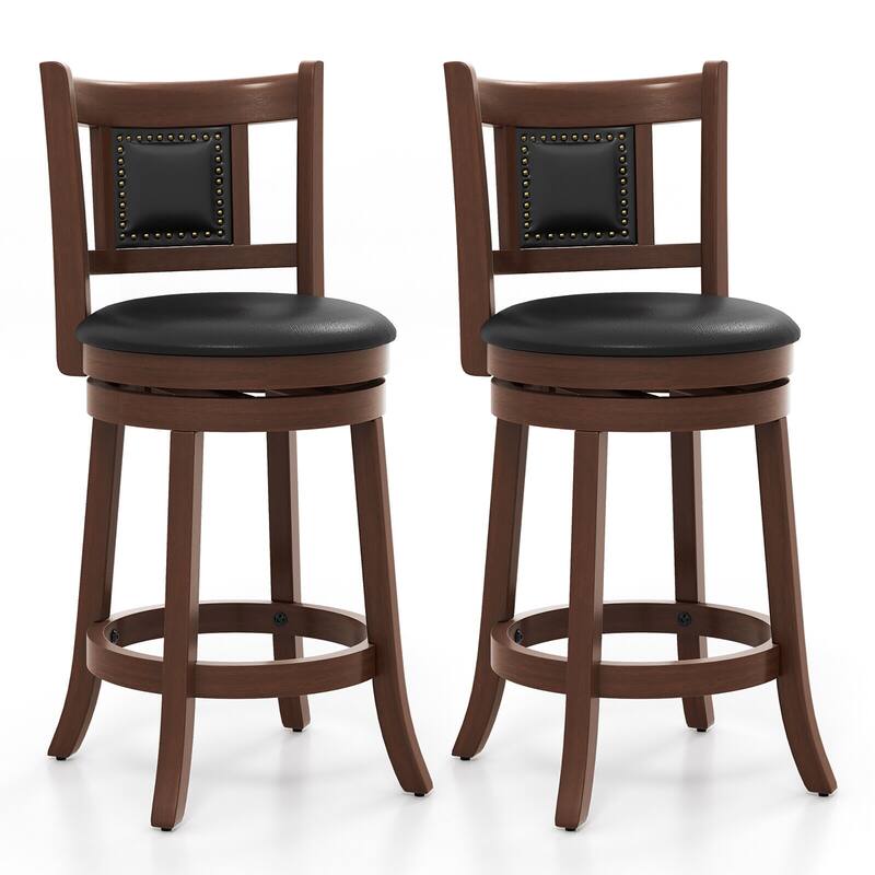 Gymax 25.5'' Swivel Bar Stool Set of 2 Counter Height Bar Stools - Counter Height - Espresso, Black - Set of 2