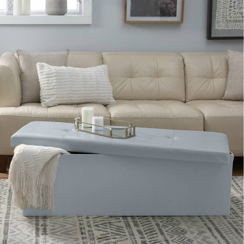 Simplify Faux Leather Triple Folding Storage Ottoman
