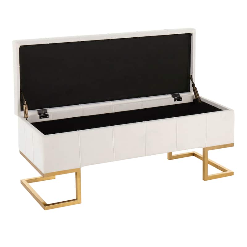 Silver Orchid Crossgar Velvet Storage Bench with Flip-Top Lid