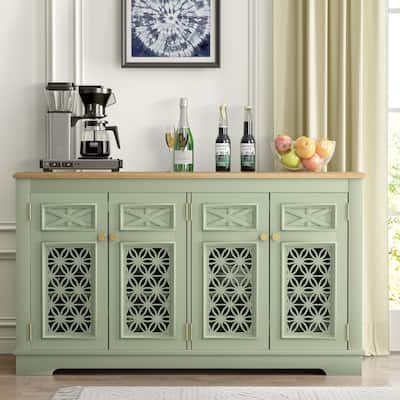 Farmhouse Buffet Cabinet with Glass Doors and Adjustable Shelves - 57.5" in Width