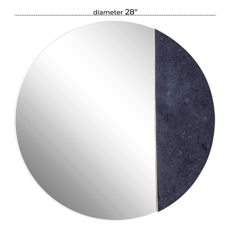 Black Glass Wall Mirror with Marble Accent - 28 x 1 x 28Round